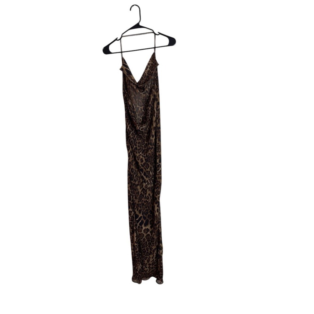Fashion Nova Dress Womens M Brown Leopard Print Cowl Neck Maxi Slip Party - Picture 6 of 8